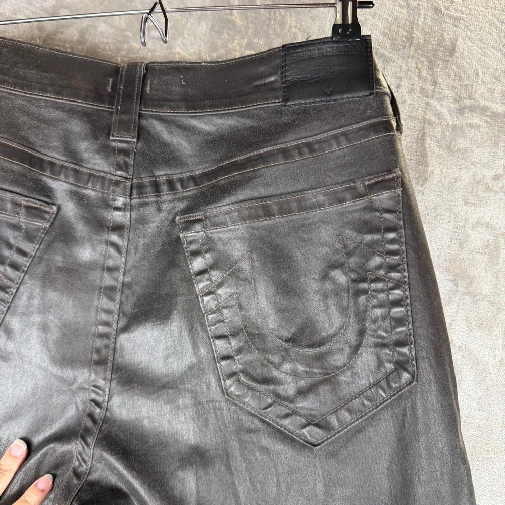 True Religion Dean Tapered Waxed Coated Jeans Charcoal Grey Mens 35x33